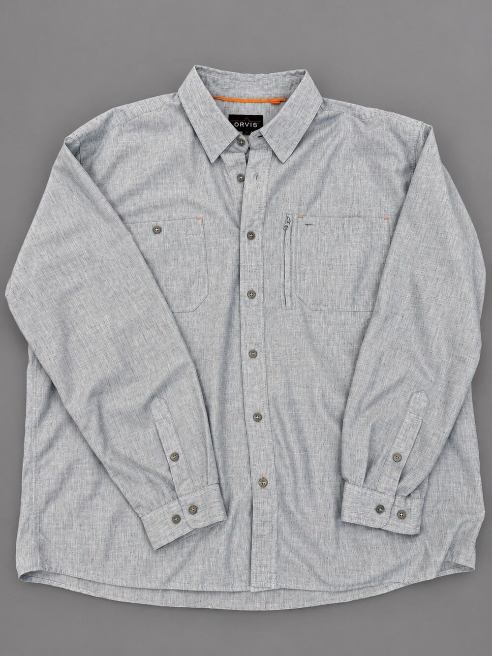 Orvis Flat Creek Shirt Mens XXL Gray 2R6B Linen Blend Long Sleeve Fishing